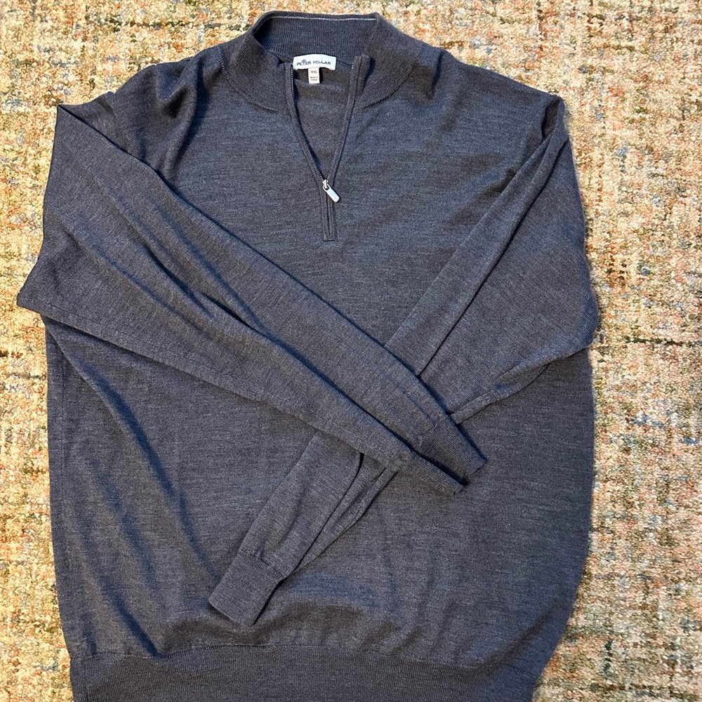 Peter Millar Men's Gray Quarter-Zip Sweater, XXL